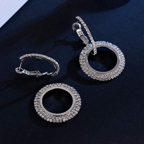 NEW Sparkle Circle CZ Silver Tone Earrings - Picture 5 of 7